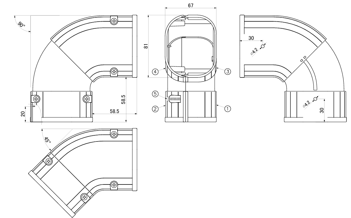 SKS-77-A INABA DENKO Łuk regulowany 45-90st 67x81 - Ciemnoszary